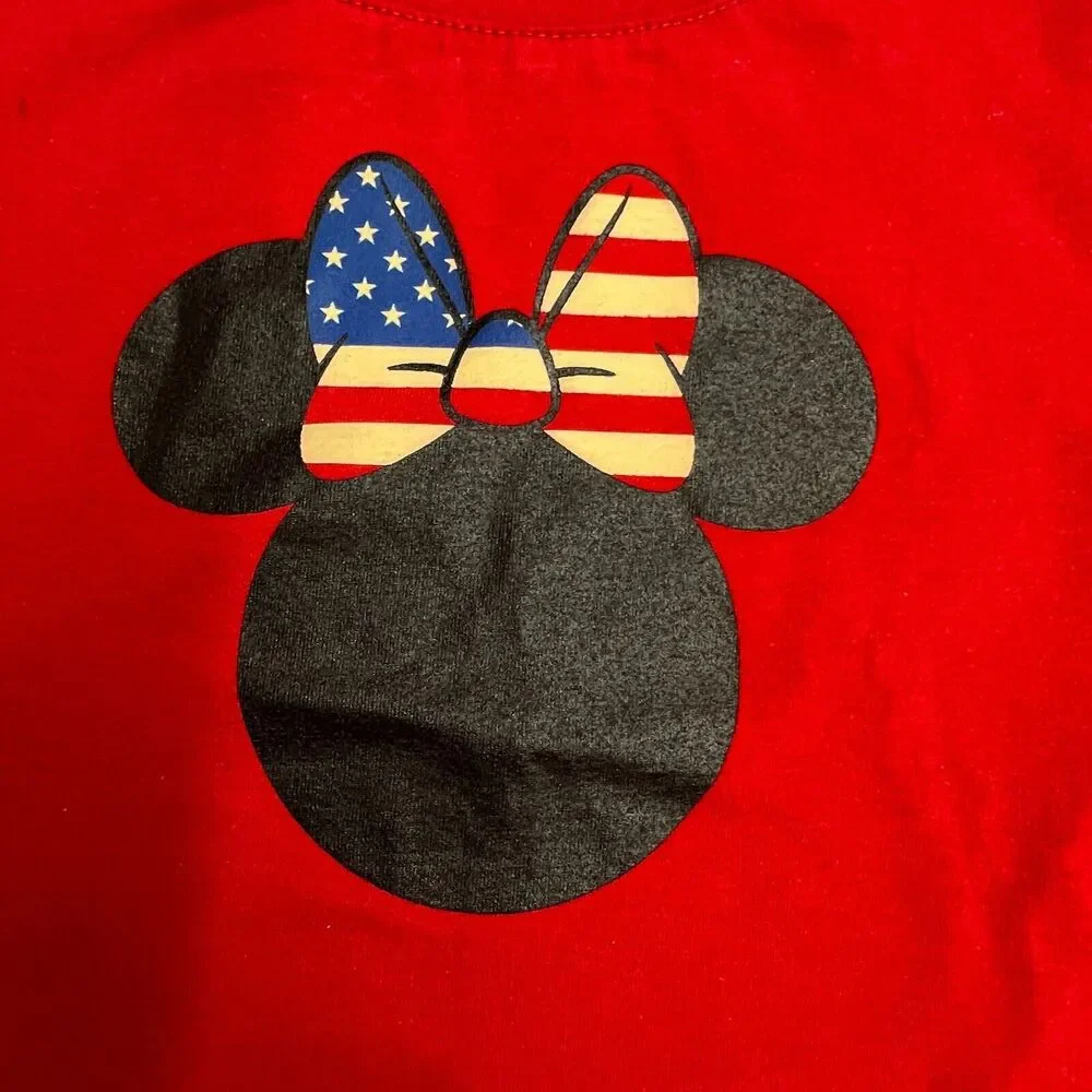 Disney Minnie Mouse Red T-Shirt Girls Minnie‎ Mouse Fourth of July Bow 2T